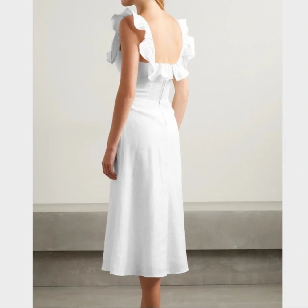 Reformation White Linen Ruffle Midi Dress - Picture 5 of 5